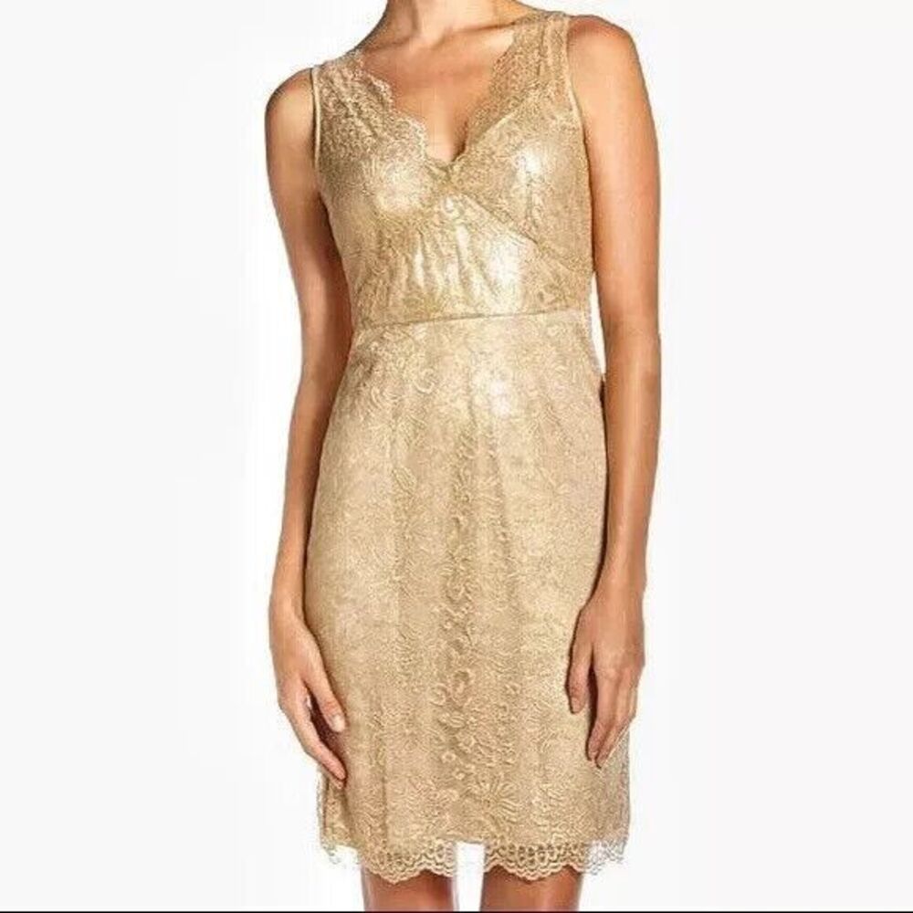 BCBG MAXAZRIA Gold Shimmer Lynette Lace Cocktail Dress - Size US 8 M - EUC